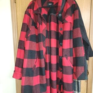 Torrid Red and Black Plaid Long Coat